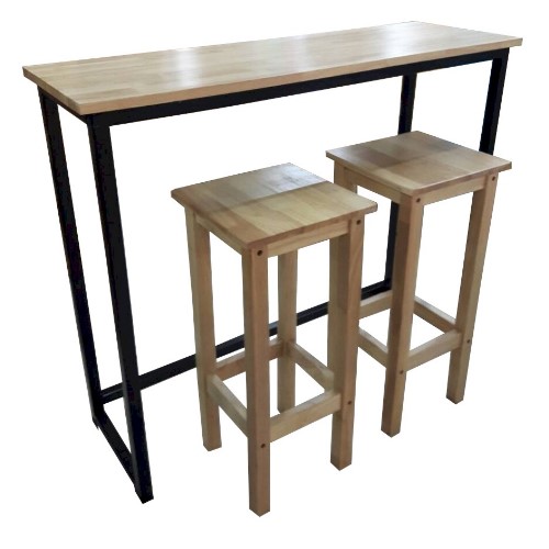 ชุดโต๊ะบาร์ขาเหล็กเก้าอี้ไม้